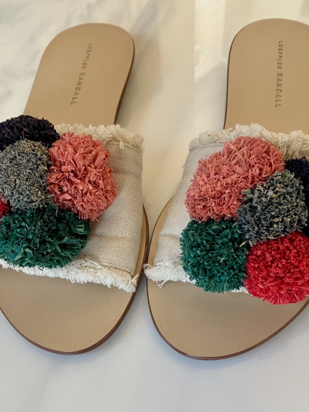 Loeffler Randall Gabi Canvas & Leather Pom Pom Flats 9 9.5 - Picture 3 of 5
